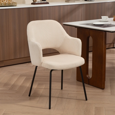 HOMCOM Silla de Comedor, Cubierta de Cordón, Forma de Concha, Patas de Metal, Almohadillas para Pies, Beige