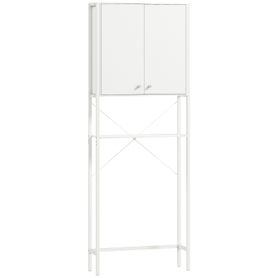 HOMCOM Mueble Baño sobre WC y Lavadora con Armario y Estante Abierto, 64x20x180 cm, Blanco