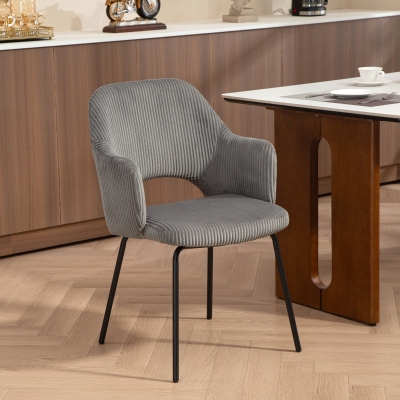 HOMCOM Silla de Comedor, Tapizado en Cordón, Forma de Concha, Patas Metálicas, Almohadillas para los Pies, Gris