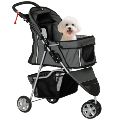 PawHut Ruimtebesparende honden- & kattenbuggy tot 10 kg, 75 x 45 x 97 cm, in Donkergrijs met opbergopties
