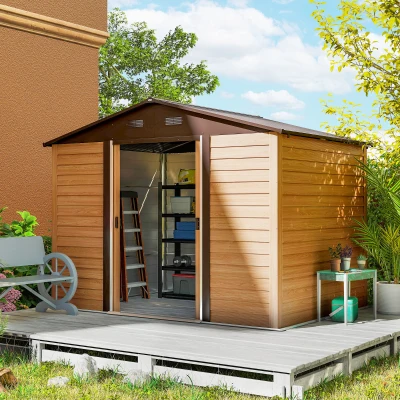 Outsunny Caseta de Jardín Exterior 4,84m² 278x195x215cm con 2 Puertas y 4 Ventanas para Almacenamiento de Herramientas Natural