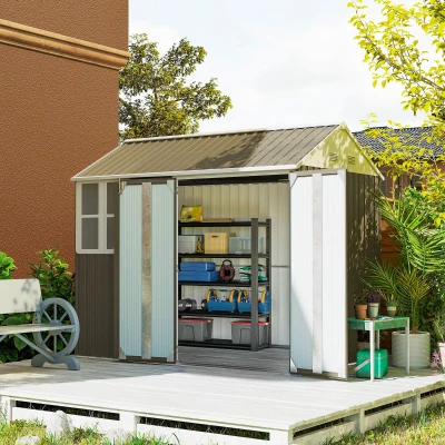 Outsunny 8x6ft Galvanised Garden Shed Metal Grey
