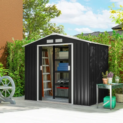 Outsunny Abri Jardin 2,7m² Porte Verrouillable Acier Gris