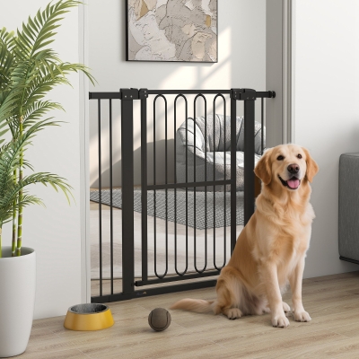 PawHut Barrera de Seguridad para Perros, 76-104 cm Barrera sin Necesidad de Taladrar, Puerta de Escalera