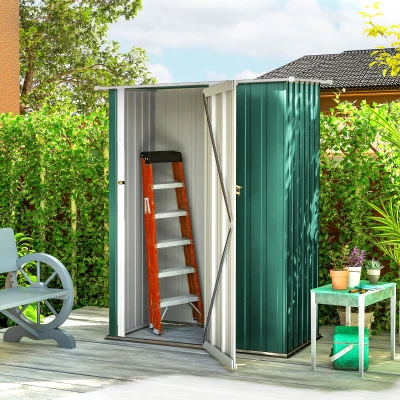 Outsunny Cobertizo Exterior de Metálico con Puerta Cerradura y Orificios de Drenaje para Almacenamiento de Herramientas