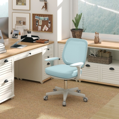 Vinsetto Silla de Oficina Ergonómica con Altura Ajustable y Respaldo Transpirable, 55x48x82,5-94,5 cm, Verde Claro