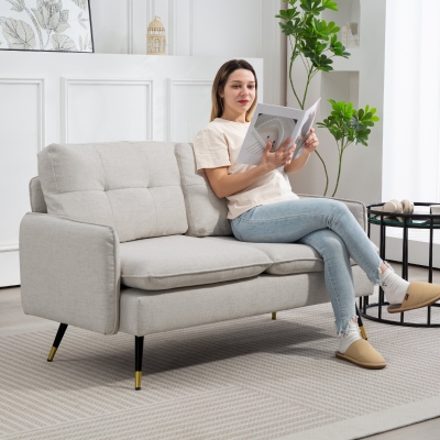 HOMCOM Sofá de Salón de 2 Plazas Moderno con 4 Cojines Reposabrazos y Patas de Acero Carga 240 kg 139x68x80 cm Crema