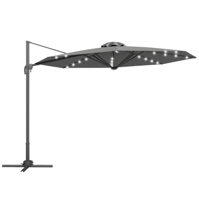 Outsunny 3m Cantilever Parasol with Crank & LED Light Dark Grey