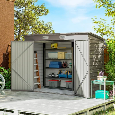 Garden Storage Shed 249W x 121D x 166/183Hcm Light Grey