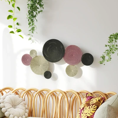 HOMCOM Wall Art a 8 Dischi in Metallo Bronzo, Arancione e Giallo