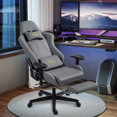 HOMCOM Ergonomischer Gaming-Stuhl mit 3D-Armlehnen, verstellbar, rollbarer Schreibtischstuhl mit Lendenstütze, Grau