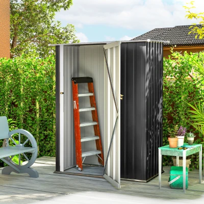 Outsunny Gerätehaus Gartenhaus Geräteschuppen mit Tür Outdoor Stahl Dunkelgrau 142 x 84 x 189 cm