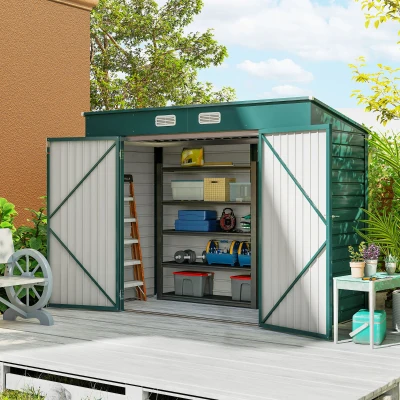 Outsunny Caseta de Jardín Exterior 2,7m² 249x121x183 cm con Doble Puerta 2 Ventilaciones y Pestillo Verde