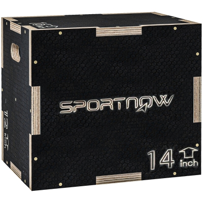 SPORTNOW Plyo Box 3 Altezze Antiscivolo in Legno 41-36-31cm Nero