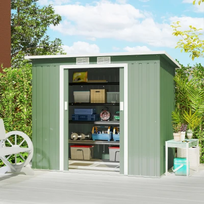 Outsunny Cobertizo de Jardín 213x130x172 cm Caseta de Exterior Metálica para Almacenamiento de Herramientas Verde Oliva