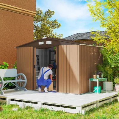 Outsunny Abri de Jardin 4,9m² Acier Jaune Porte Coulissante