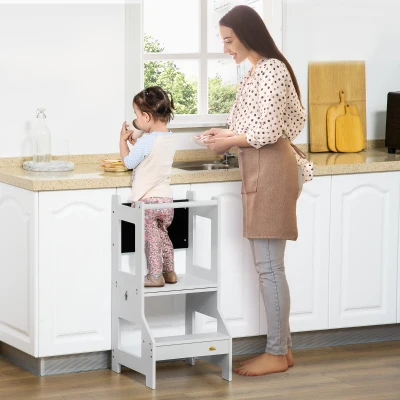 HOMCOM Tour d'Observation Enfant 3-en-1 avec Tableau Noir Gris