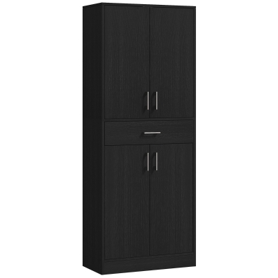 HOMCOM Highboard Küchenschrank 4 Türen 2 Schränke und 1 zentrale Schublade Höhe 180 cm mit 2 höhenverstellbaren Regalen Schwarz