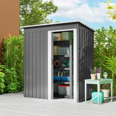 Outsunny Caseta de Jardín Exterior 1,16 m² 163x89x182 cm Cobertizo Metálica con Puerta Corredera y Techo Inclinado Gris