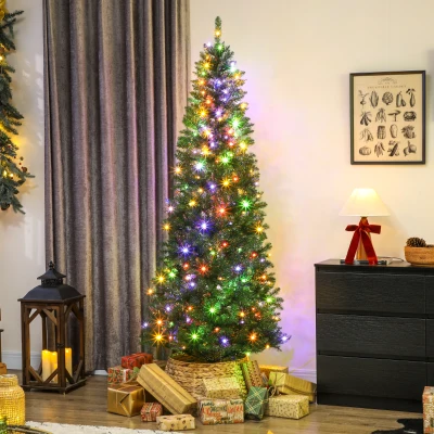 HOMCOM Albero di Natale 210cm con 350 Luci Bianche e Colorate