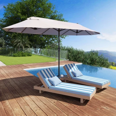 Outsunny Sombrilla Doble para Jardín 455x265x238 cm Parasol Grande con Manivela Manual Protección Solar Color Café