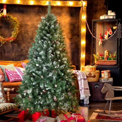 HOMCOM Árvore de Natal Artificial 180 cm Árvore de Natal com 910 Ramos com Efeito Neve 58 Pinhas Verde