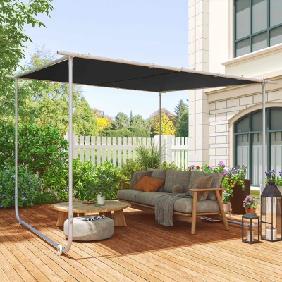 Outsunny Pérgola 3x3 m Pérgola de Jardim com Rodas Proteção UV 30+ com Estrutura de Aço para Pátio Varanda Cinza Escuro