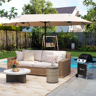 Outsunny Sombrilla Doble para Jardín 460x270x240 cm Parasol Anti UV con Manivela para Exterior Patio Terraza Piscina Color Beige