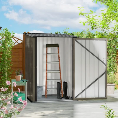 Outsunny Abrigo de Jardim de Aço Galvanizado com Porta Fechadura e Teto Inclinado 0,92 m² 100x103x160 cm Marrom