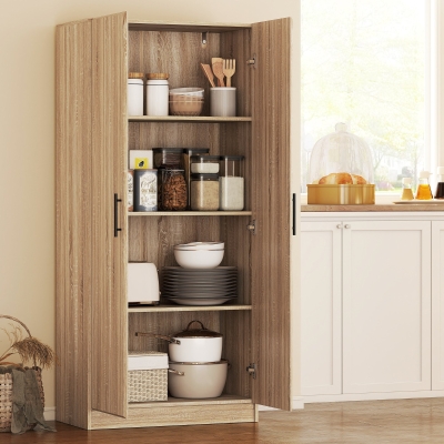 HOMCOM Credenza de Cocina Moderna con 2 Estantes Ajustables y Puertas de Cierre Amortiguado, 75x40x165 cm, Madera