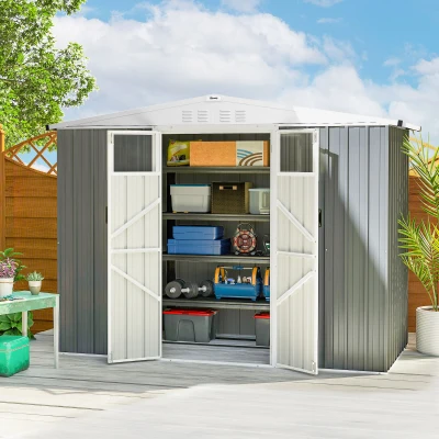 Outsunny Metal Garden Shed 8x4ft Lockable Light Grey