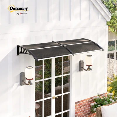 Outsunny Door Canopy Awning Outdoor Window Rain Shelter Cover for Front/Back Door Porch Black 196 x 75cm