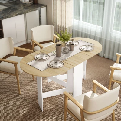 HOMCOM Mesa de Cozinha Dobrável Mesa de Jantar Dobrável Ovalada com Laterais Abatíveis Estilo Moderno 163x80x75 cm Madeira
