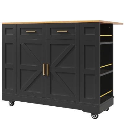Elegant Kitchen Island Trolley with Wheels, Black