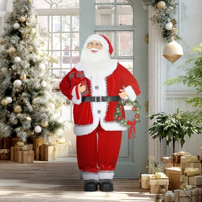 HOMCOM Kerstman, Kerstdecoratie, 120 cm, buigbare armen, met cadeau & kerstkrans, geluidsactivatie, Rood