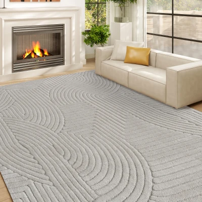 HOMCOM Alfombra Salón 160x120 cm Pelo Corto Estilo Moderno Base Antideslizante Tejida a Máquina Gris