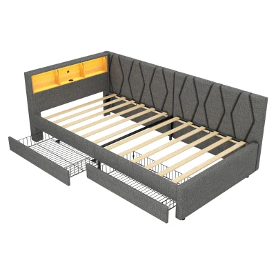 Single Daybed with Storage Drawers, Grey