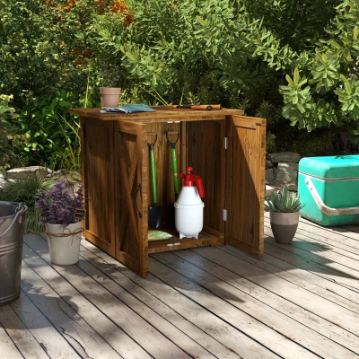 Outsunny Casetta da Giardino in Legno a 2 Ante 77x55x72cm Marrone
