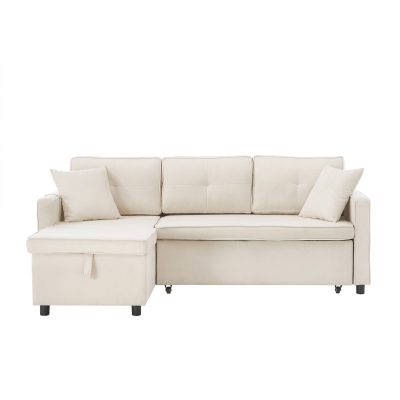 L-Shaped Convertible Sofa Bed with Reversible Chaise, Beige