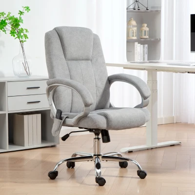HOMCOM Silla de Oficina Masaje a 4 Puntos con Calefacción y Reposapiés Extraíble, Gris