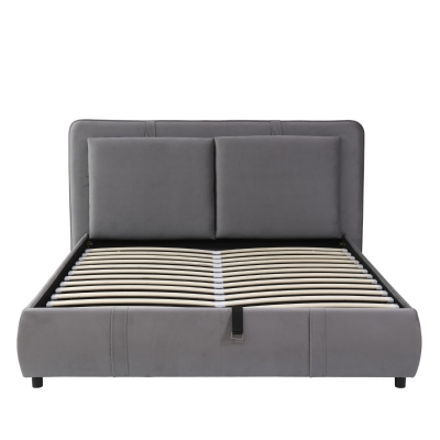 Upholstered Hydraulic Bed with Storage and Removable Headboard, Grey