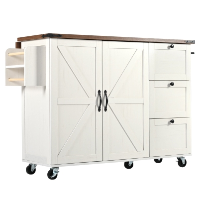 Elegant Kitchen Island with Extendable Worktop, White