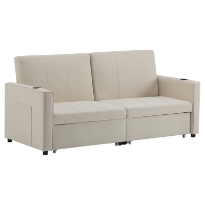 Versatile Sofa Bed with King-Size Independent Pull-Out and Fabric Design, Beige