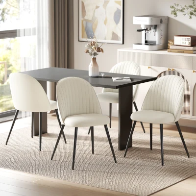 HOMCOM Pack de 4 Sillas de Comedor Modernas Sillas de Cocina Tapizada en Terciopelo con Respaldo Bajo 50x52x83 cm Crema