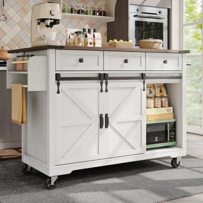 Elegant Kitchen Island with Extendable Worktop, White