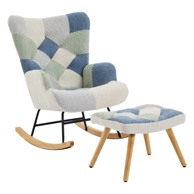 High-Back Rocking Chair with Footstool and Sturdy design, Colorful