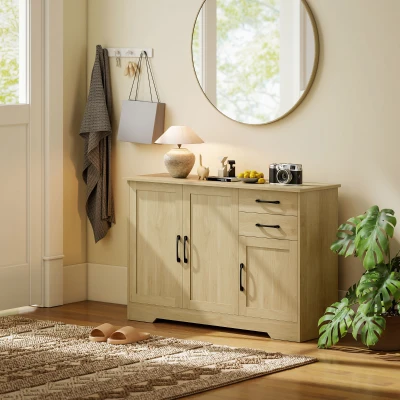 HOMCOM Aparador com 3 Portas Moderno para Sala de Estar com 2 Gavetas Prateleira Ajustável 120x38x79 cm Madeira