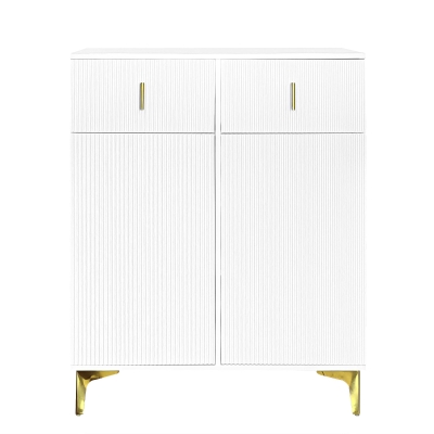 Elegant Sideboard with Adjustable Shelves and Gold-Plated Accents, White+Gold
