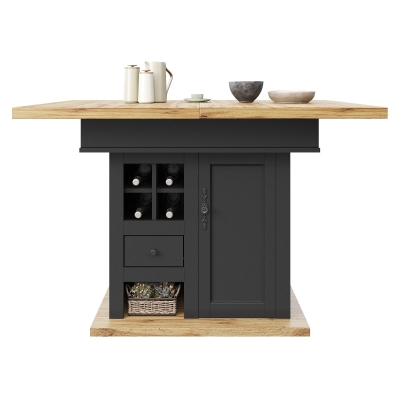 Telescopic Foldable Kitchen Table for 4-6 People with Soft-Close System, Black+Natural