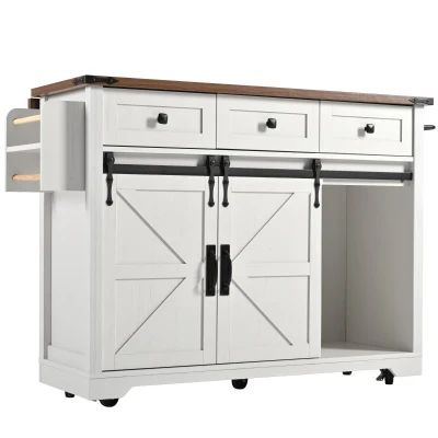 Elegant Kitchen Island with Extendable Worktop, White